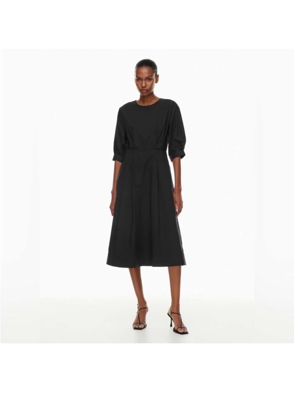 Aritzia Babaton Brighton Black Poplin Cotton Midi Dress with 3/4 Sleeves
